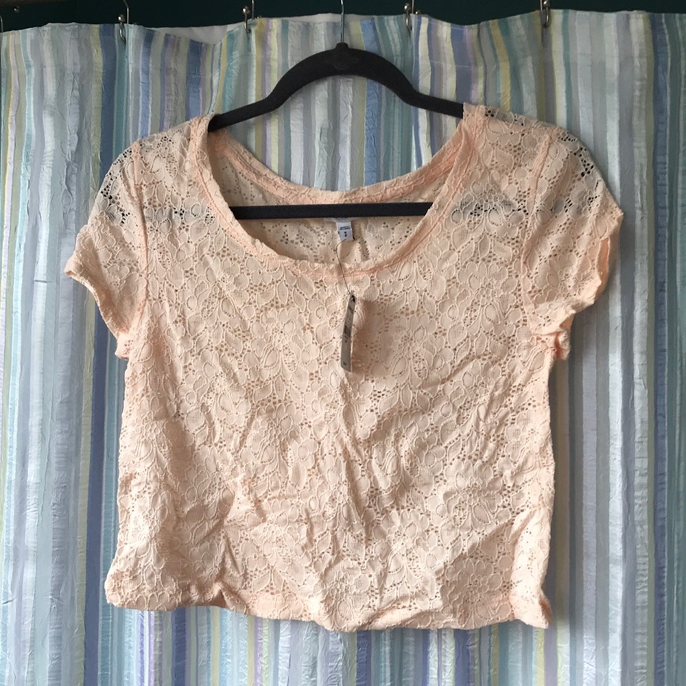 Peach flower lace shirt